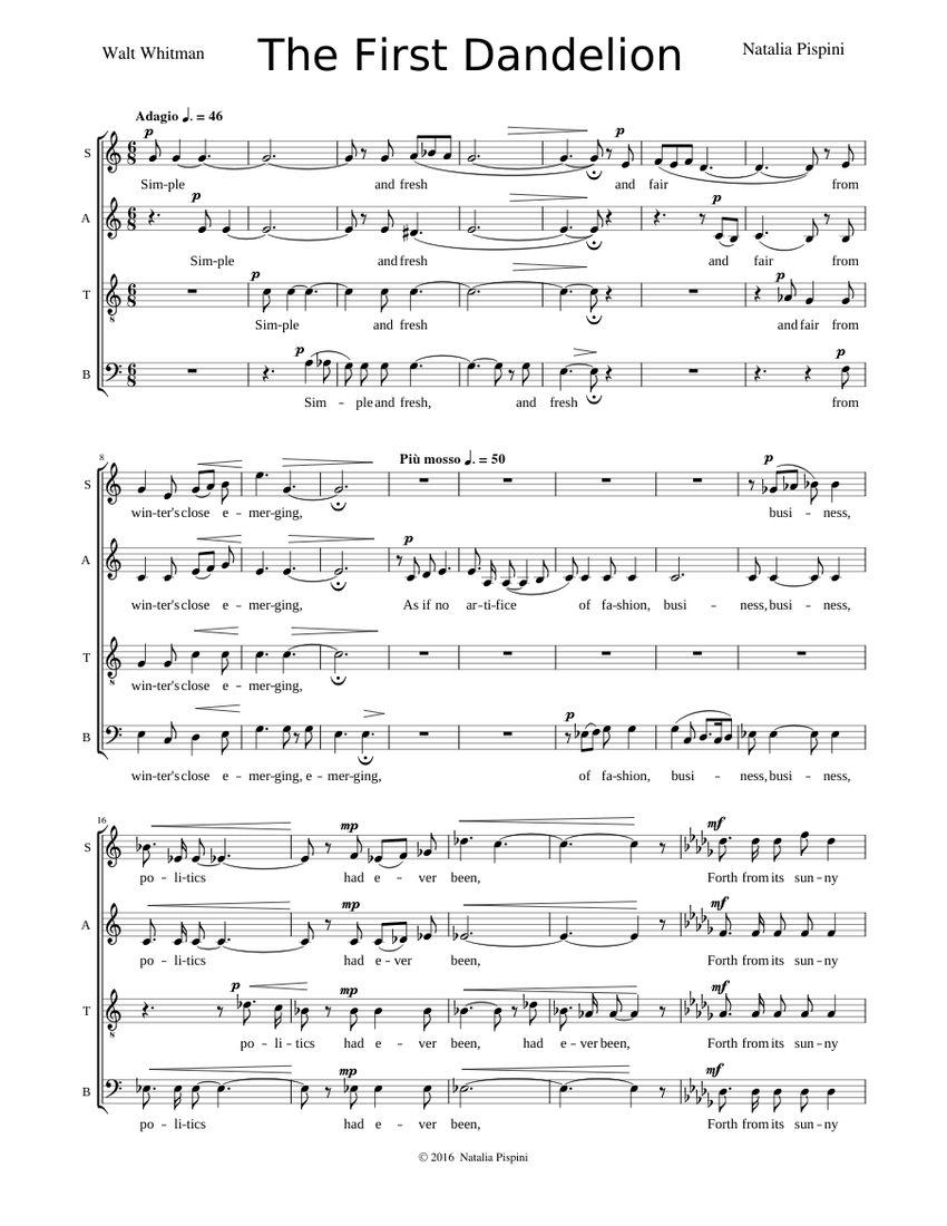 The First Dandelion Natalia Pispini Sheet music for Soprano, Alto