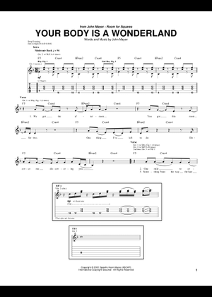 Your Body Is A Wonderland Guitar Chords John Mayer Guitar Tab: