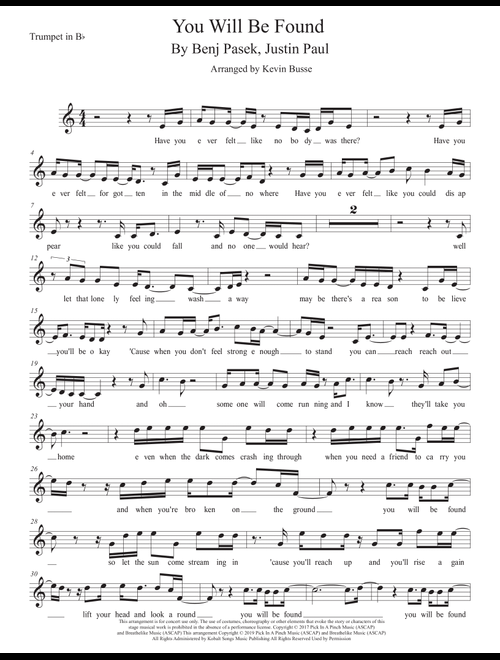 You Will Be Found (Arr. Kevin Busse) - Justin Paul, Benj Pasek (Trumpet Solo)