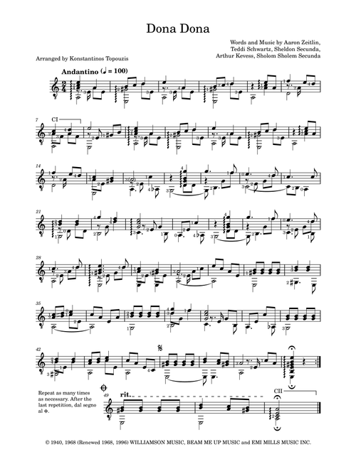 Dona Dona (Arr. Konstantinos Topouzis) - Teddi Schwartz, Sheldon Secunda, Arthur Kevess (Solo Guitar)
