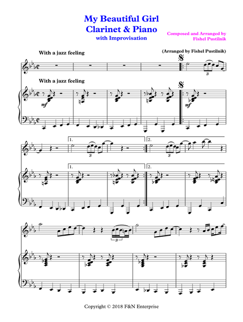 "My Beautiful Girl"-Piano Background for Clarinet and Piano (With Improvisation)-Video - Fishel Pustilnik (Clarinet and Piano)