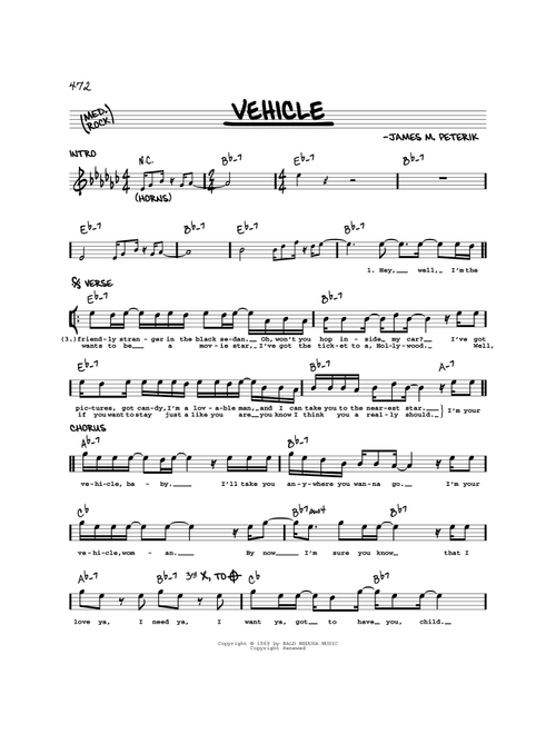 Vehicle - The Ides Of March (Real Book - Melody-Chords)