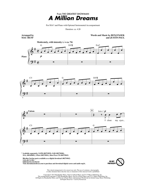 A Million Dreams (from The Greatest Showman) (arr. Mac Huff) - Pasek & Paul, Benj Pasek, Justin Paul (Choral, SSA)