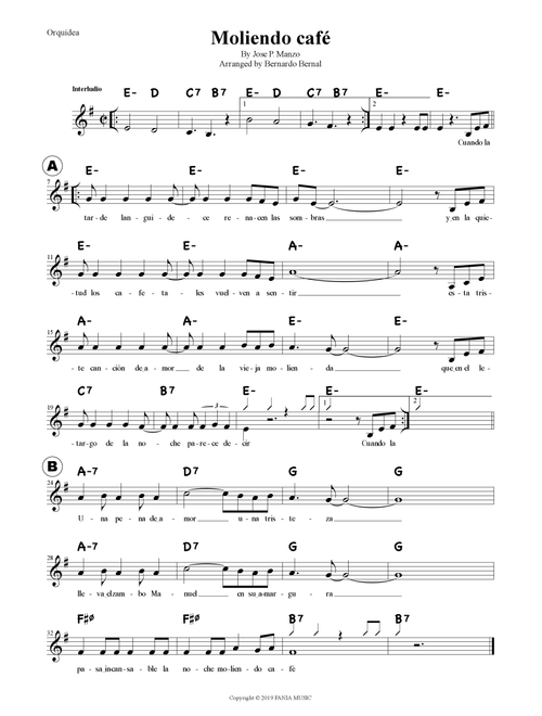 Moliendo Cafe (Arr. Bernardo Bernal) - Trio Los Rubies (Lead Sheet - Fake Book)