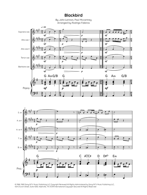 Blackbird (Arr. Rodrigo Faleiros) - The Beatles (Small Ensemble)