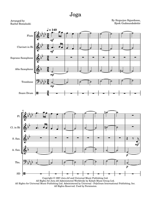 Joga (Arr. Rachel Bomalaski) - Bjork (Small Ensemble)