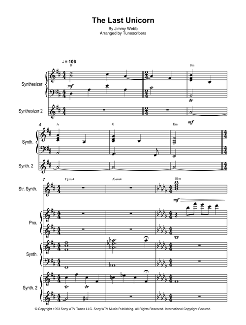 The Last Unicorn (Arr. Tunescribers) - Jimmy Webb (Piano Vocal)
