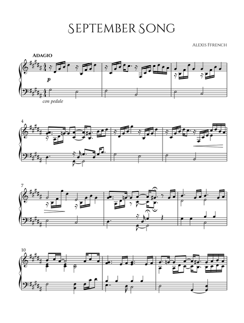 September Song (Arr. Jessie Black) - Alexis Ffrench (Piano Solo)