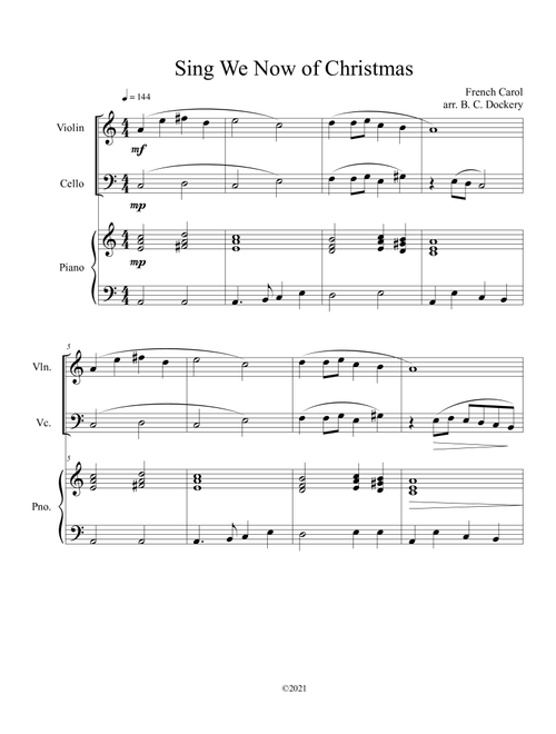 Sing We Now of Christmas (Violin and Cello Duet with Piano Accompaniment) (Arr. B. C. Dockery) - Traditional (String Ensemble)