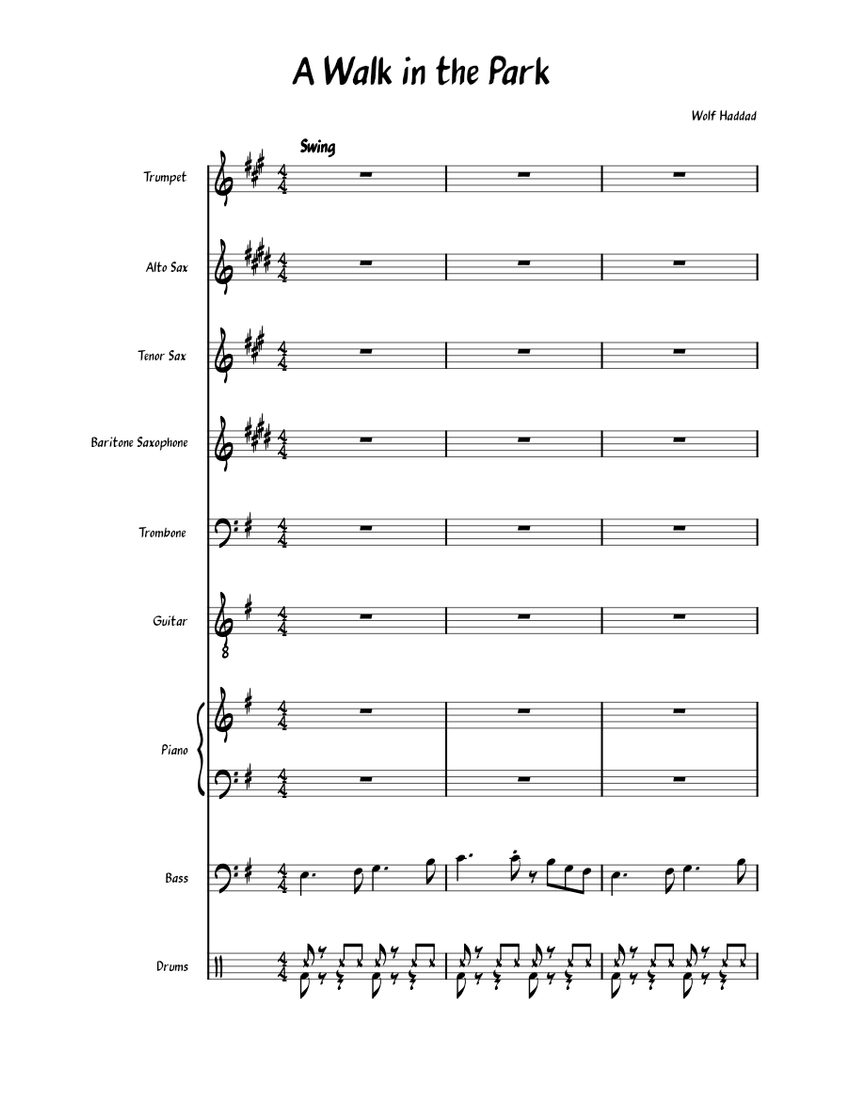 A Walk in the Park 5/20 Sheet Music for Piano, Trombone, Saxophone alto ...