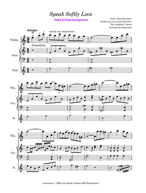 Speak Softly Love (Arr. Adisantosa) - Lawrence Kusik, Nino Rota (Instrumental Duet and Piano)