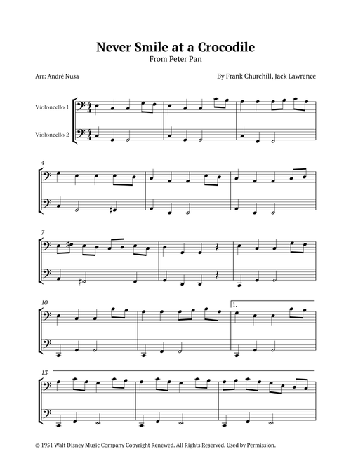 Never Smile At A Crocodile (Arr. André Nusa) - Jack Lawrence, Frank Churchill (Cello Duet)