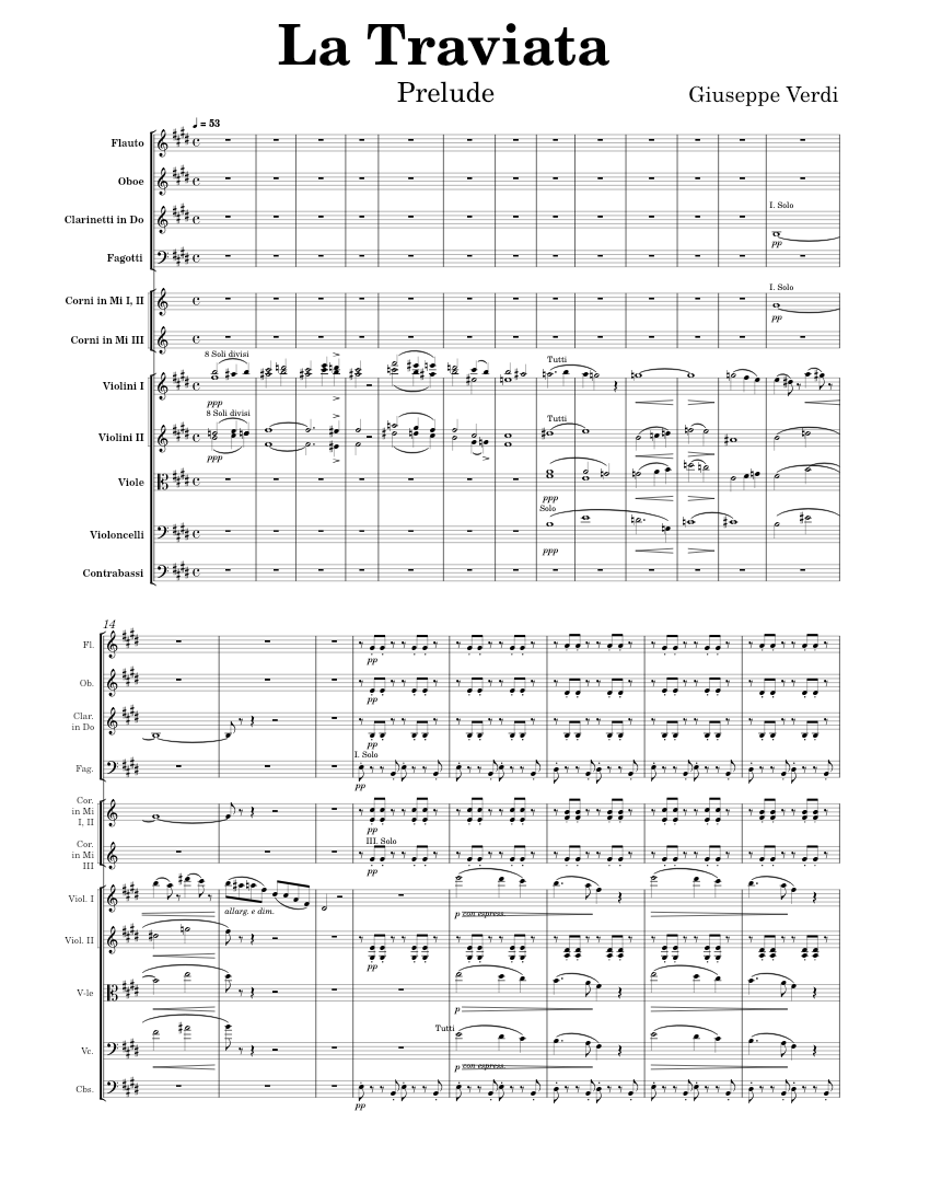 La Traviata: Prelude – Giuseppe Verdi Sheet Music for Flute, Oboe