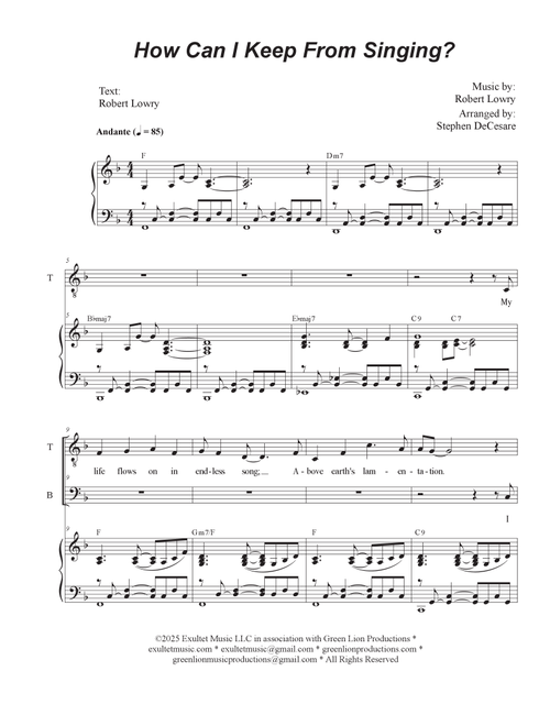How Can I Keep From Singing? (Duet for Tenor and Bass solo) (Arr. Stephen DeCesare) (Voice Duet and Piano)