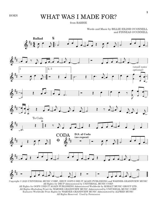 What Was I Made For? (from Barbie) - Billie Eilish (French Horn Solo)