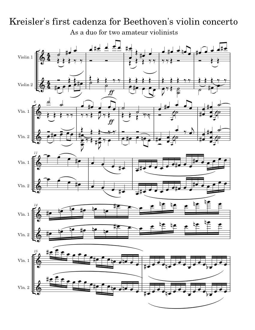 Fragment of Kreisler's first cadenza for Beethoven's violin concertoAs