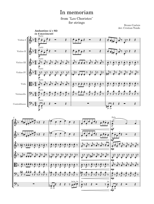 In Memoriam – Bruno Coulais Arr. for String Orchestra by Cristian Tondo