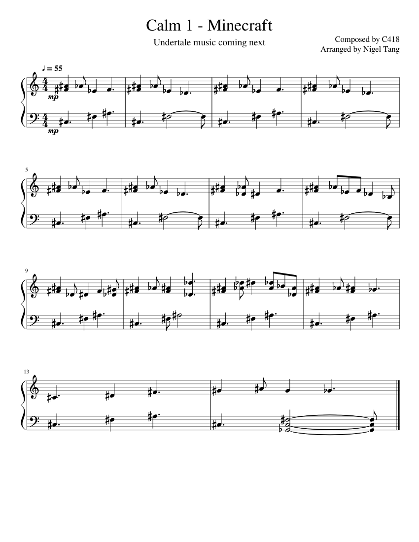 Calm 1 - Minecraft Sheet Music for Piano (Solo) easy | MuseScore.com