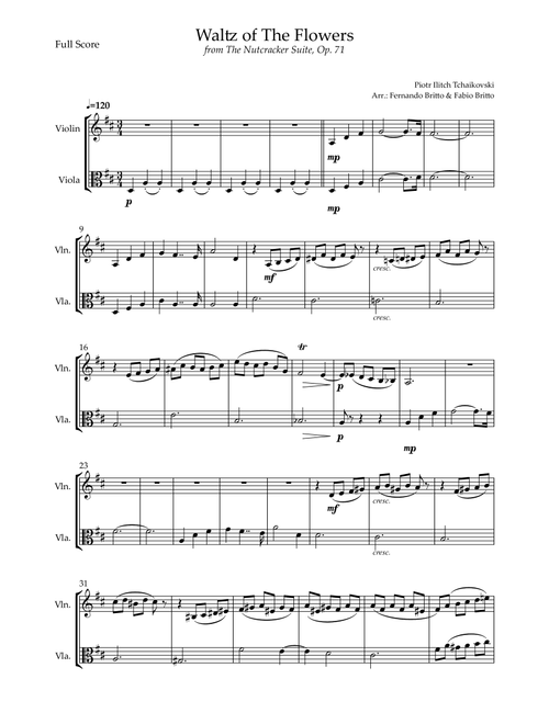 Waltz of The Flowers - from Nutcracker (P. I. Tchaikovsky) for Violin & Viola Duo (Arr. Fernando Britto, Fabio Britto) - Piotr Ilitch Tchaikovsky (Instrumental Duet)