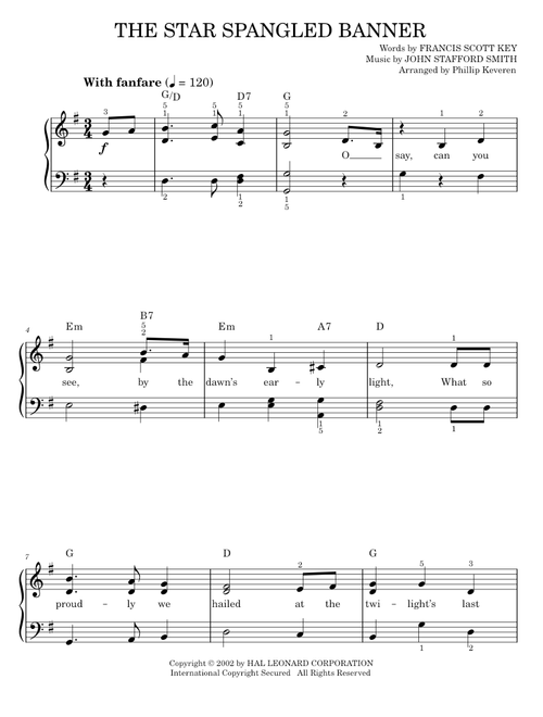 The Star Spangled Banner - Francis Scott Key (Easy Piano)