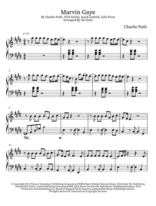 Marvin Gaye (Arr. Aki Saito) - Charlie Puth (Piano Solo)