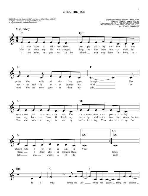 Bring The Rain - MercyMe (Easy Lead Sheet - Fake Book)