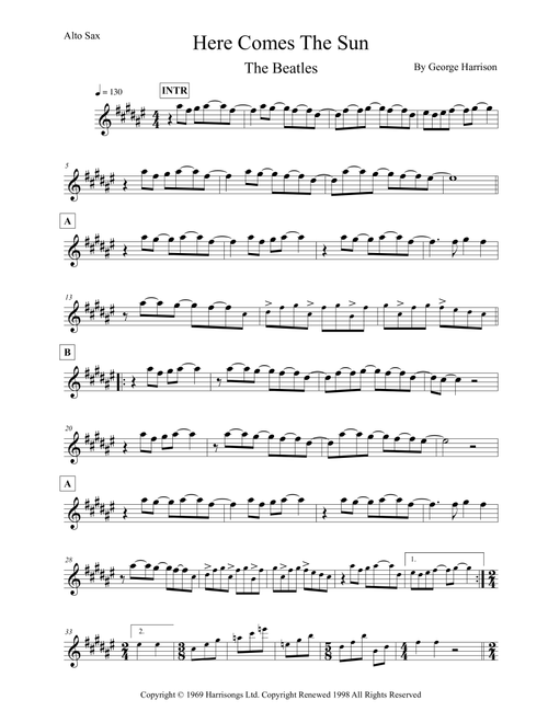 Here Comes The Sun (Arr. Leo Silva) - The Beatles (Alto Sax Solo)