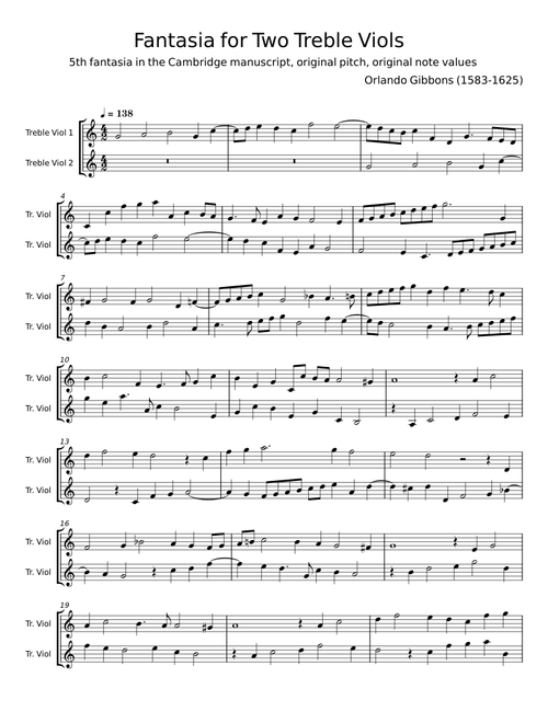 Six Fantasias for Two Treble Viols - Orlando Gibbons