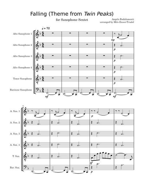 Falling (from Twin Peaks)– Angelo Badalamenti arr. Milo Zinser