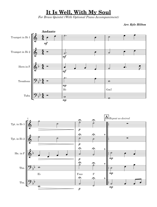 It is Well with my Soul (For Brass Quintet) (With Piano Score) - Kyle Hilton