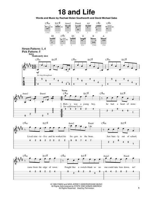 18 And Life - Skid Row (Easy Guitar with TAB)