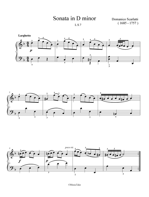 Scarlatti. Sonata in D minor, L.S.7 (Arr. Benjamin Choupak) (Easy Piano)