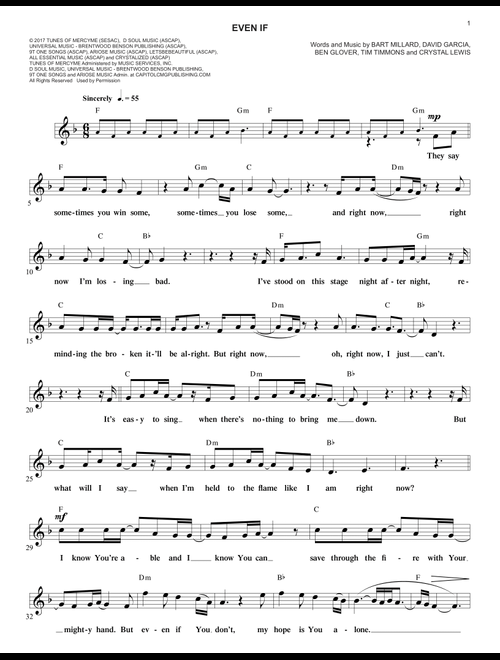 Even If - MercyMe (Lead Sheet - Fake Book)