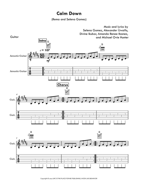 Calm Down With Selena Gomez (Arr. David Lartey) - Rema With Selena Gomez (Guitar Tab)