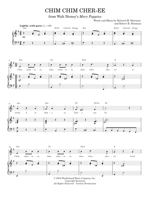 Chim Chim Cher-ee - Dick Van Dyke, Mary Poppins Movie, New Christy Minstrels, Sherman Brothers (Piano Vocal)