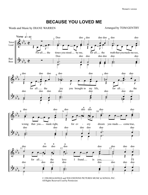 Because You Loved Me (Arr. Tom Gentry) - Celine Dion (Choral, SSAA)