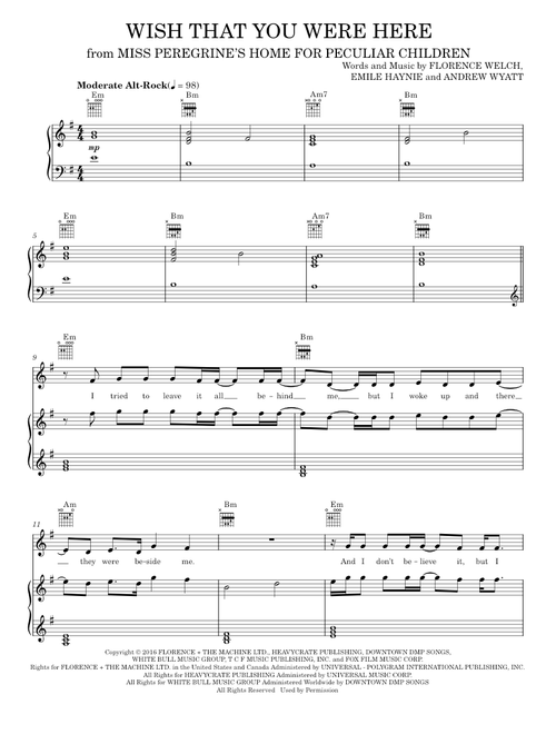 Wish That You Were Here - Florence And The Machine (Piano-Vocal-Guitar)