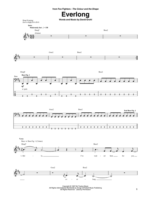 Everlong - Foo Fighters (Bass Tab)