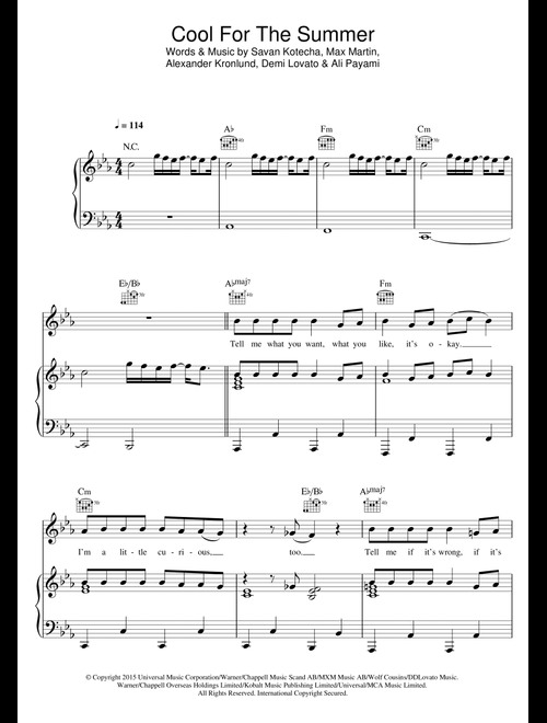 Cool For The Summer - Demi Lovato (Piano-Vocal-Guitar (Piano Accompaniment))