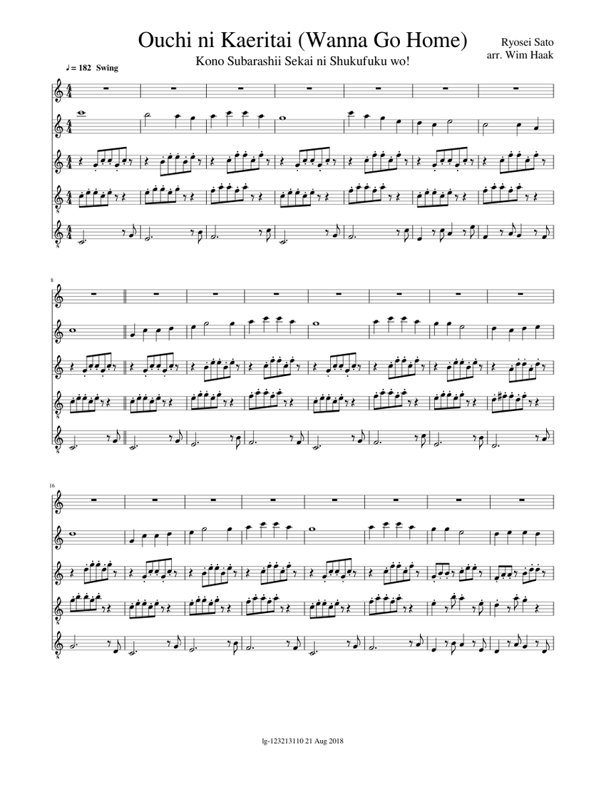 Ouchi ni Kaeritai (Wanna Go Home) Sheet Music for Recorder, Flute other ...
