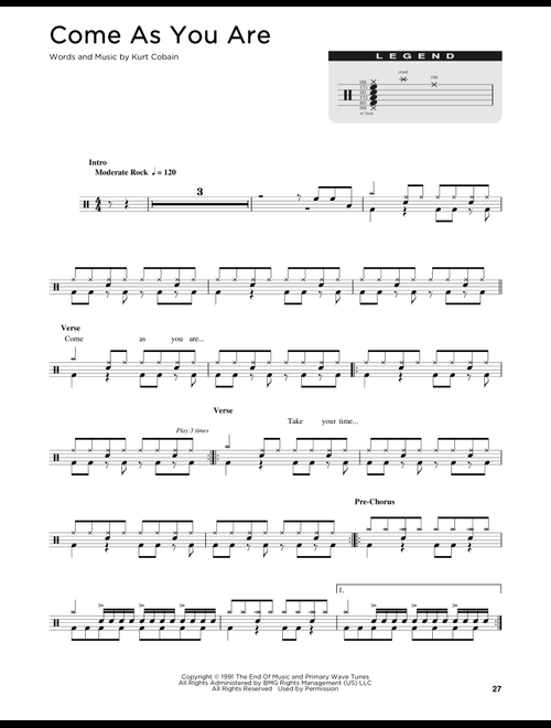 Come As You Are - Nirvana (Drum Chart)