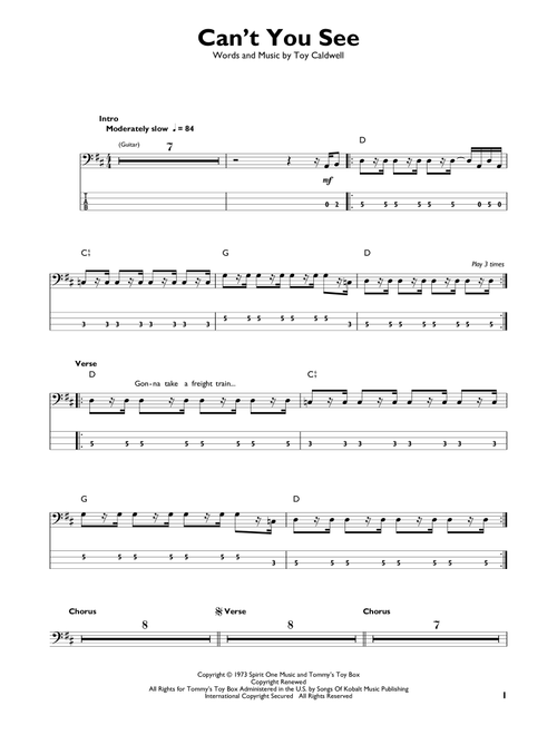 Can't You See - Marshall Tucker Band (Easy Bass Tab)