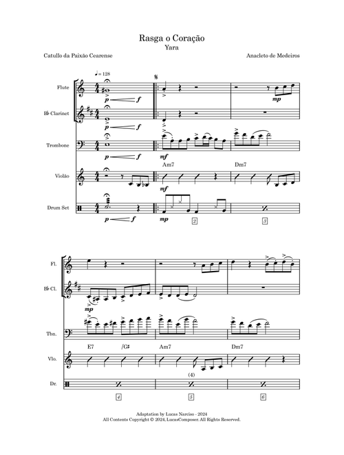 Rasga o Coração - Yara (Arr. Lucas Narciso) - Anacleto de Medeiros (Small Ensemble)