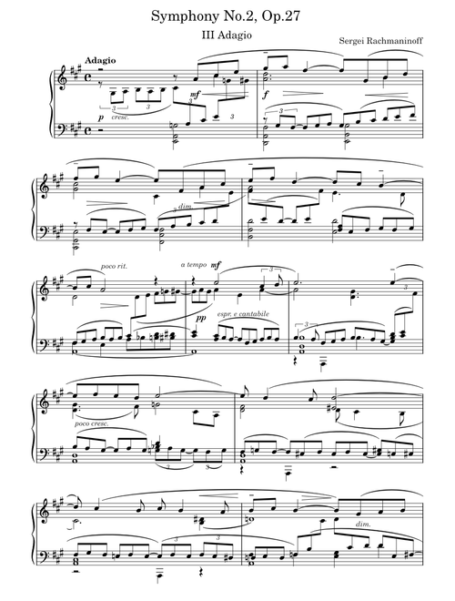 Rachmaninoff Symphony No.2, Op.27 – Adagio / Piano Solo