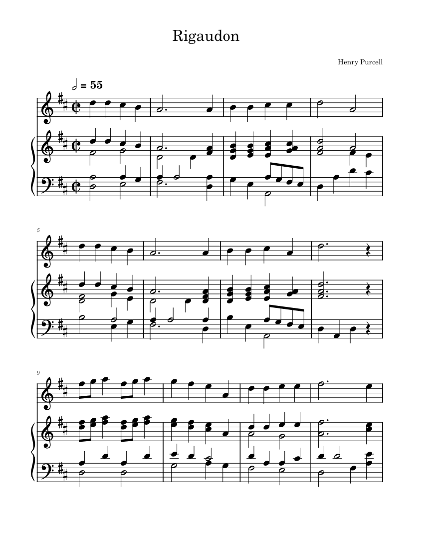 Rigaudon - Violin and Piano – Henry Purcell Sheet Music for Piano ...