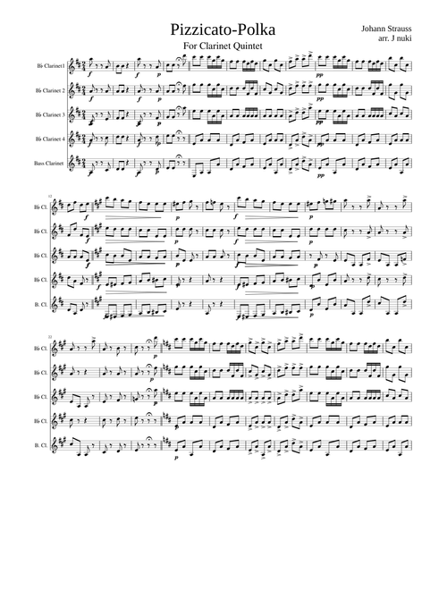 Pizzicato-Polka For Clarinet Quintet
