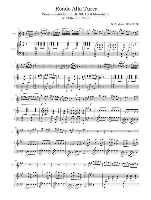 Mozart - Rondo Alla Turca, for Flute and Piano