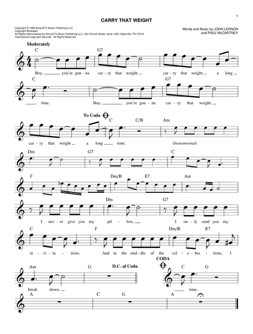 Carry That Weight - The Beatles (Easy Lead Sheet - Fake Book)