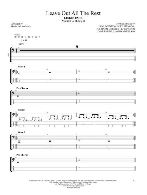 Leave Out All The Rest (Arr. Gavin Jackson Music) - Linkin Park (Bass Tab)