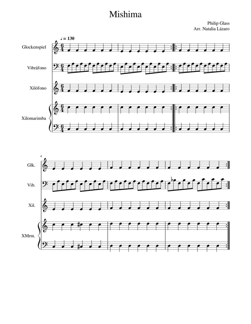 Mishima - Orff Sheet Music for Vibraphone, Glockenspiel, Xylophone